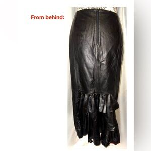 North Bound Leather Midi Black Leather Pencil Skirt with Frilled Back Hem